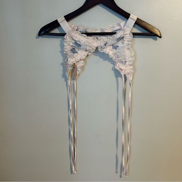 Hot As Hell Bralette Garter Flip HAHround Pink Ruffle Ditsy French Blue Floral - Picture 10 of 15